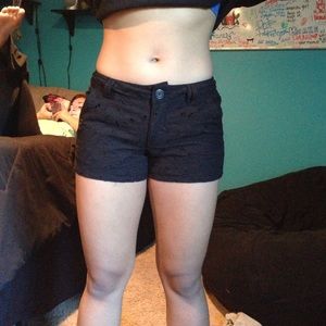 Black floral lace print shorts