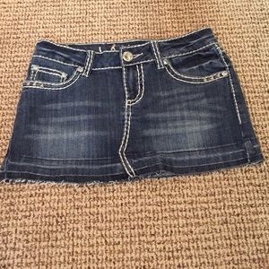 Jeweled denim mini skirt