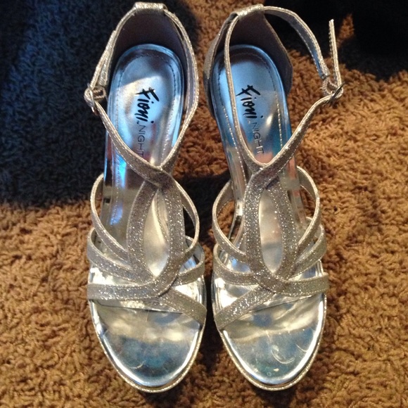 Silver sparkly heels. Only worn once!!!