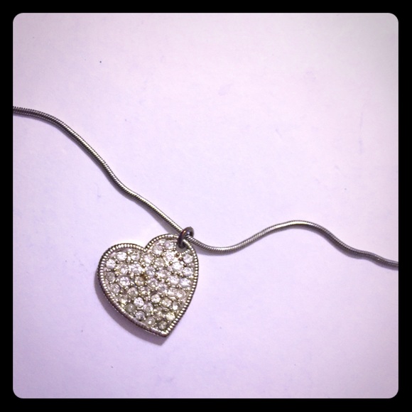 Express Jewelry - Silver Crystal Jeweled Heart Necklace 18"
