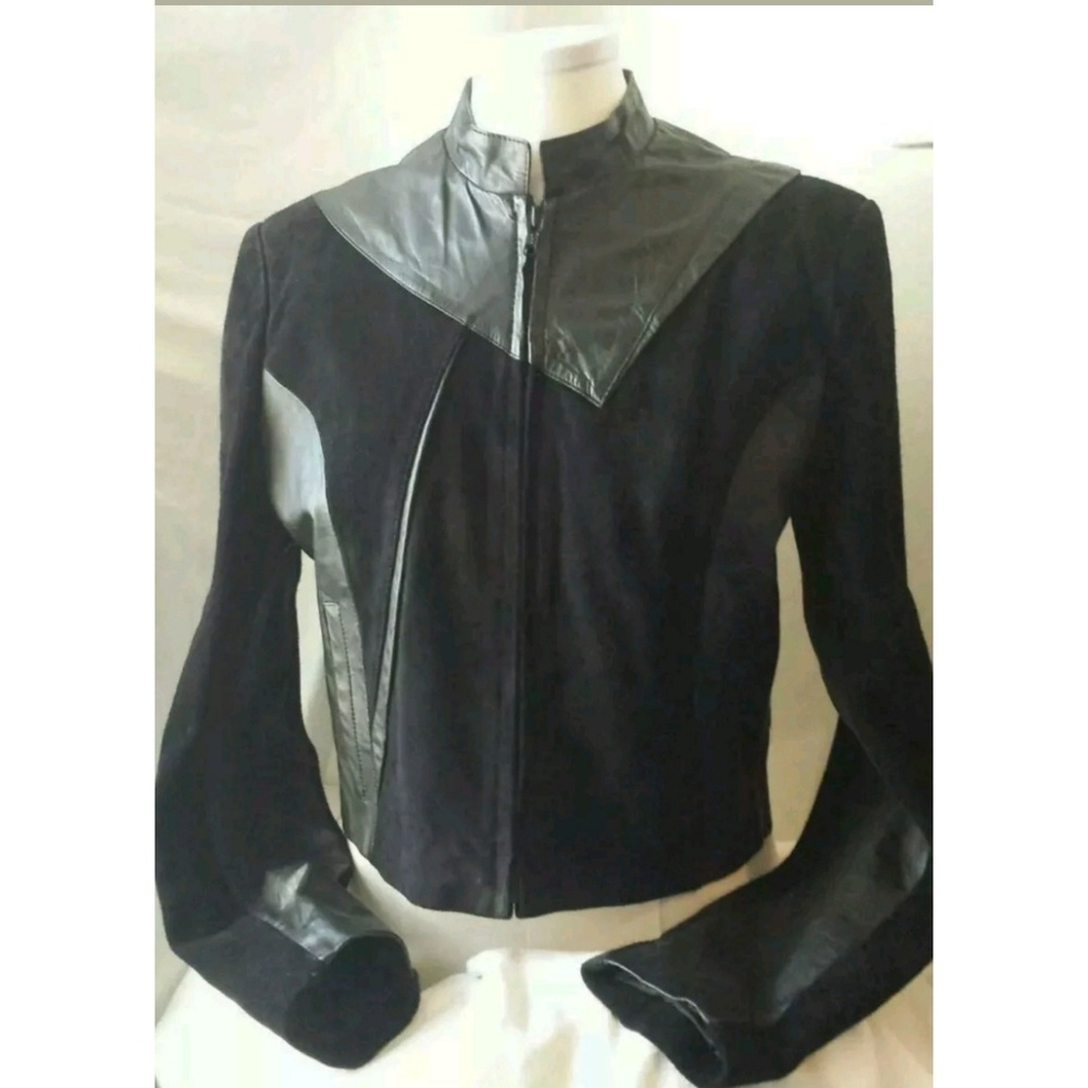 Wilson's  Black Leather/suede  1980's Moto Funk style waist jacket - Picture 5 of 15