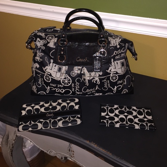 Coach Handbags - Authentic Black Patent Leather Trim Coach Purse