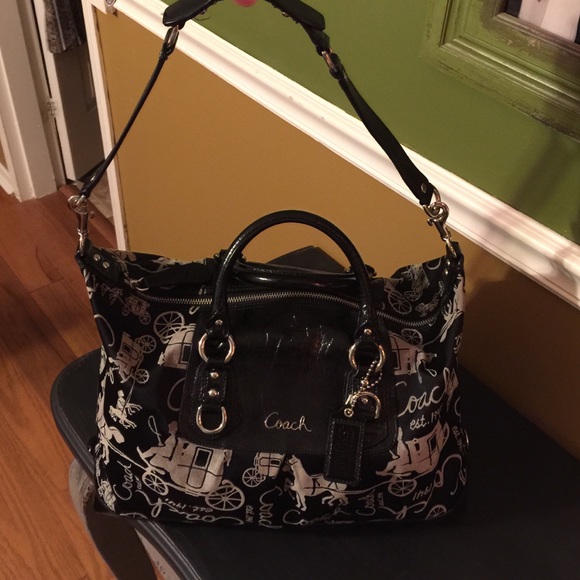 Authentic Black Patent Leather Trim Coach Purse - Picture 3 of 4