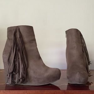 Suede Fringe Platform Wedges