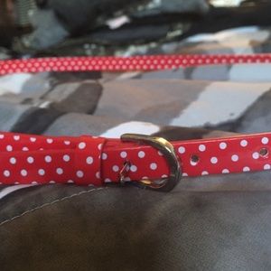red and white polka dot belt