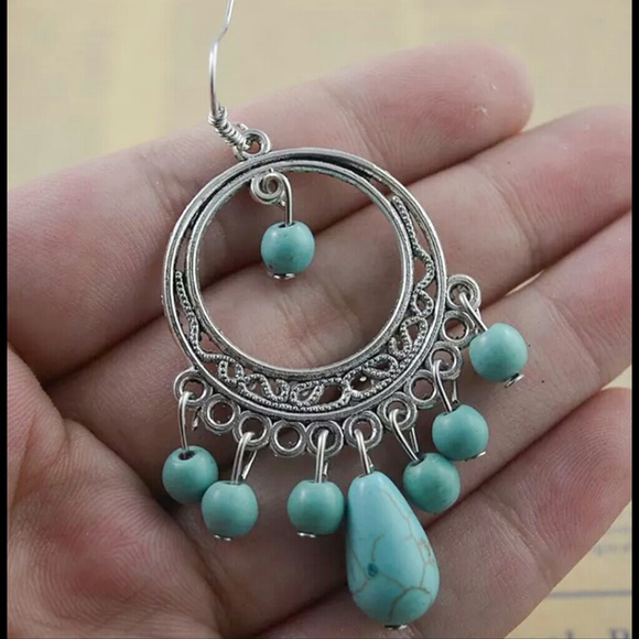 ❌️SOLD Boho Turquoise Silver Earrings - Picture 2 of 3