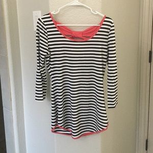 Adorable striped top with open bow backing!
