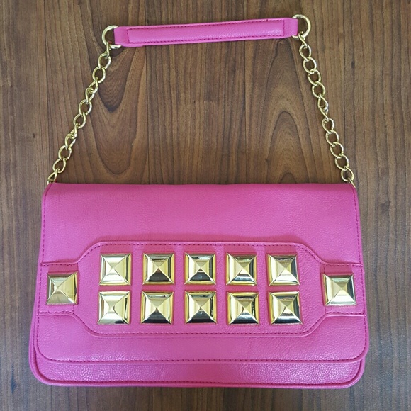 Betsey Johnson  Handbags - Betsey Johnson Hot Pink Studded Bag/Clutch