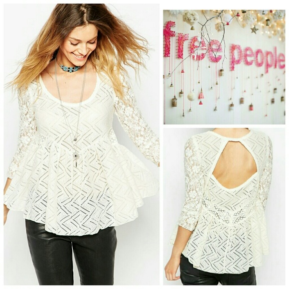 Free People Peplum Embroidered Lace Top