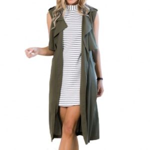 NWT! ON TREND! Long green vest with belt!