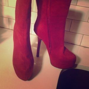 Mercy by scene red suede high heel boots