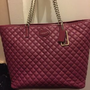 Coach Metro Chain Quilted Tote in Cranberry
