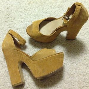 Tan suede platform heels