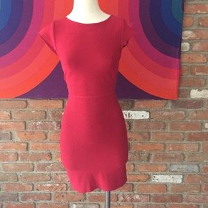 Red Bandage Dress with cap sleeves and scoop back