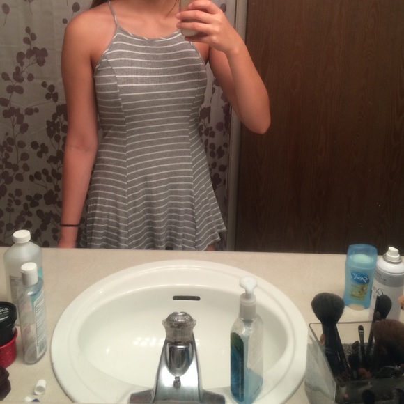 Grey and white striped halter dress