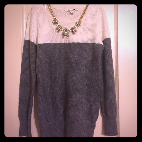White and grey block color sweater