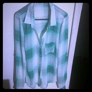 Plaid Green Shiffon Top