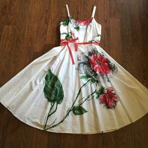 Tea length floral print dress