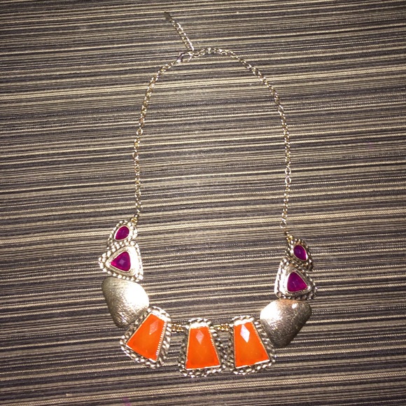 Orange, purple and gold statement necklace
