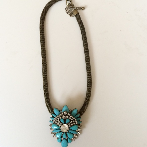 Anthropologie Turquoise & Crystal Gold Necklace