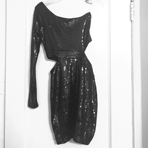 Cut out, black sequin, one shoulder dress