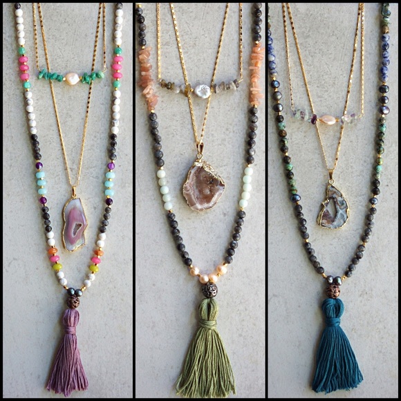 Gemstone tassel necklaces boho jewelry - Picture 2 of 4