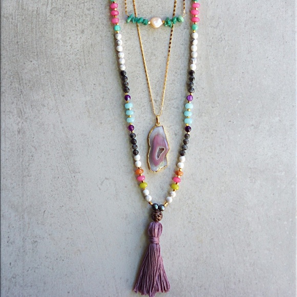 Gemstone tassel necklaces boho jewelry - Picture 3 of 4