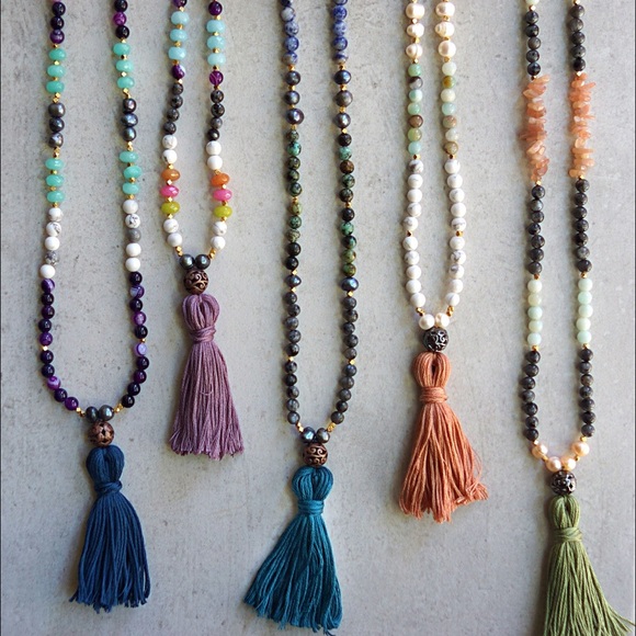 Gemstone tassel necklaces boho jewelry - Picture 4 of 4
