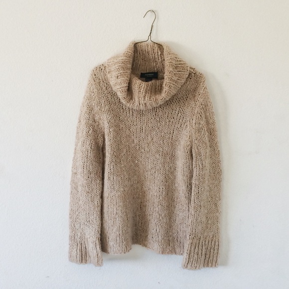 Express Handknit Beige Turtleneck Sweater
