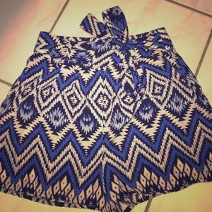 Blue, white and black Aztec inspired design shorts
