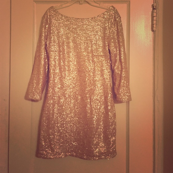 Gold (rose gold-ish) sequin party dress