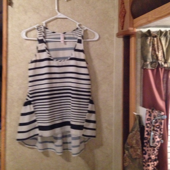 White and navy top