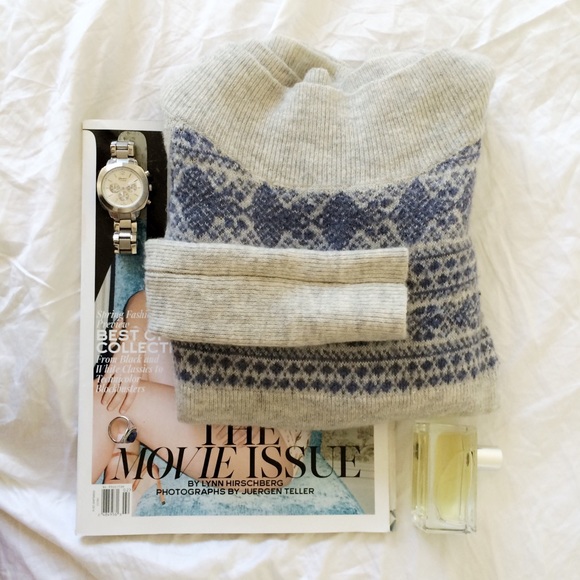 Free People Grey and Blue Fair Isle Wool Sweater