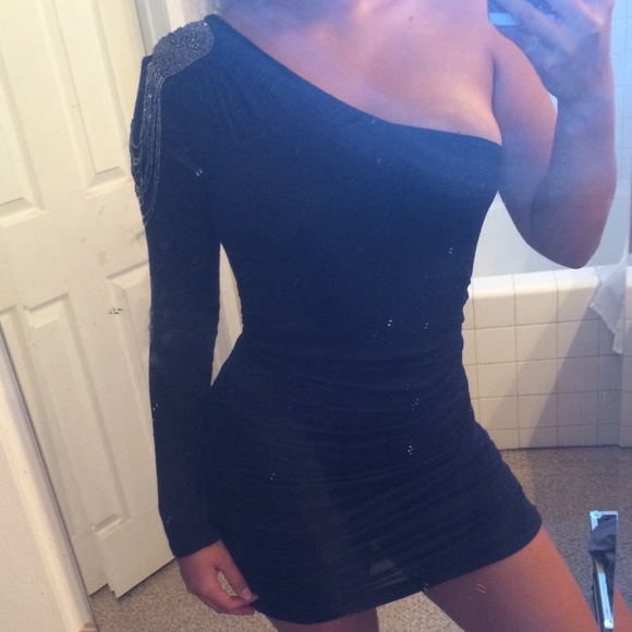 One shoulder sequence homecoming dress