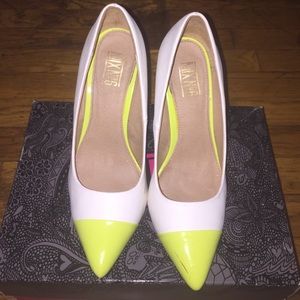 White and lime green heels
