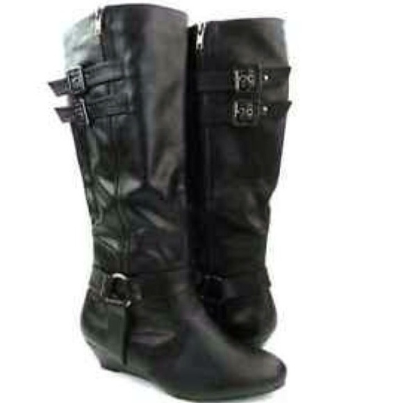 Black Leather Wedge Boots