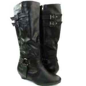 Black Leather Wedge Boots