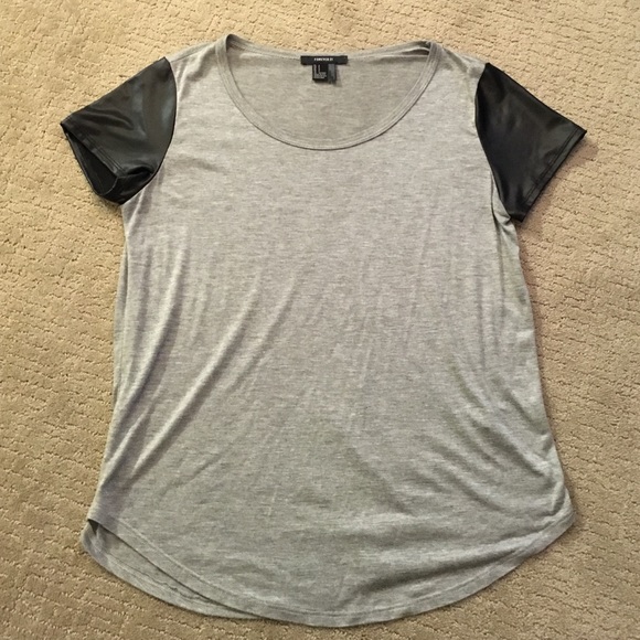 Faux leather sleeved top