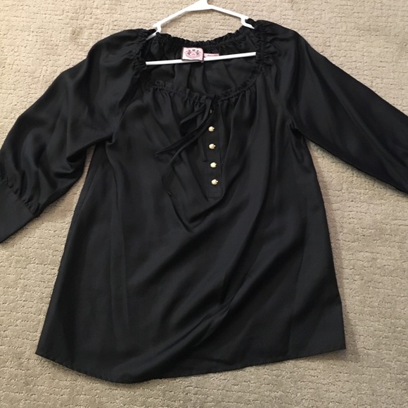 Black Silk Peasant Top