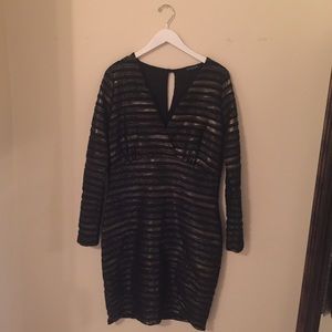 Skin tight, long sleeve metallic gold/ black dress