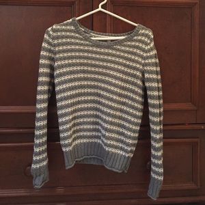 grey and white striped sweater