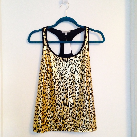 Black and metallic gold leopard-print tank top