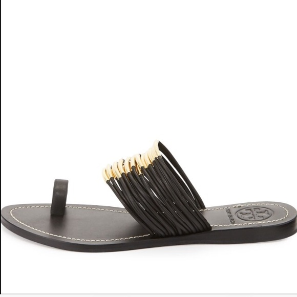 Tory Burch Mignon Rings Strappy Flat Sandal, Black - Picture 2 of 4