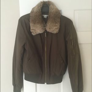 Vince Nylon Bomber Jacket with Fur Trim