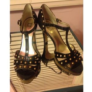 Anne Klein gold studded T-strap Heel