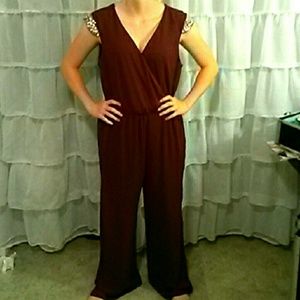 Burgundy embellished shoulder romper!