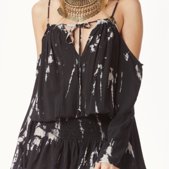 Blu Moon Open Shoulder Dress ; Black/Cream Tie Dye