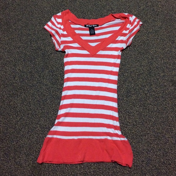 Coral and white striped top