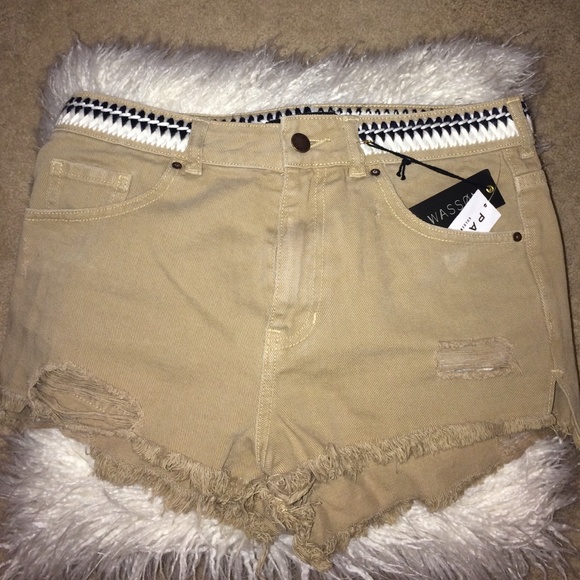 High waisted khaki shorts