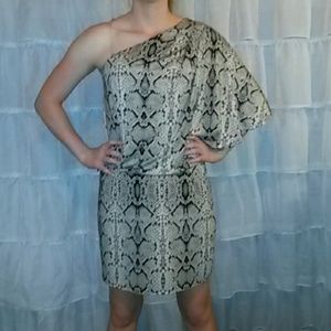 Snake print one shoulder dress